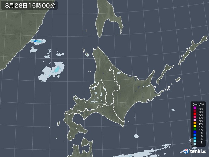北海道地方の雨雲レーダー(2021年08月28日)