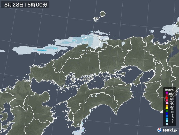 中国地方の雨雲レーダー(2021年08月28日)