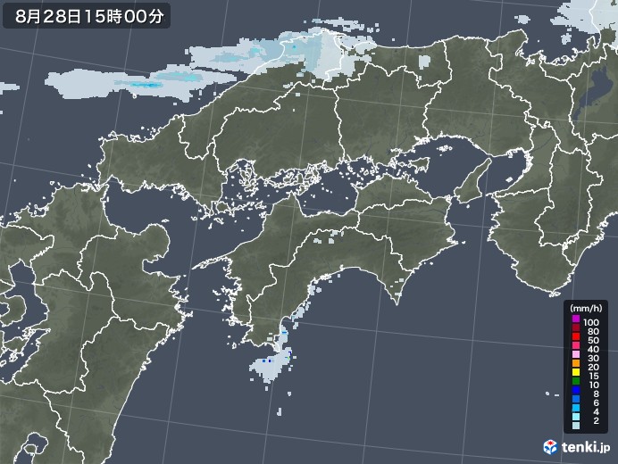 四国地方の雨雲レーダー(2021年08月28日)