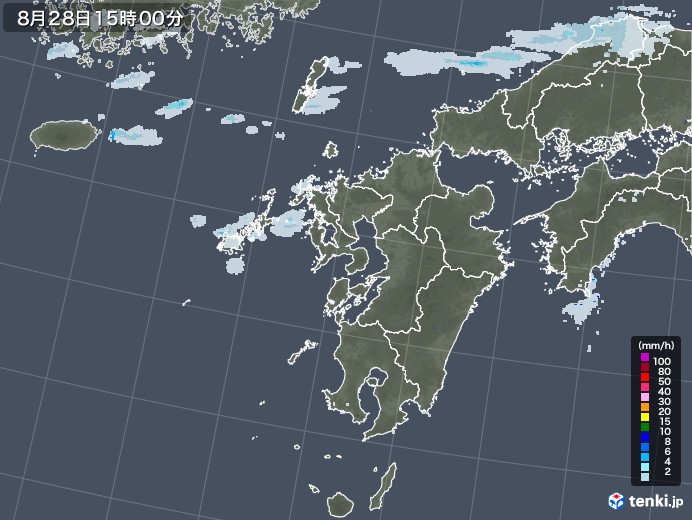 九州地方の雨雲レーダー(2021年08月28日)