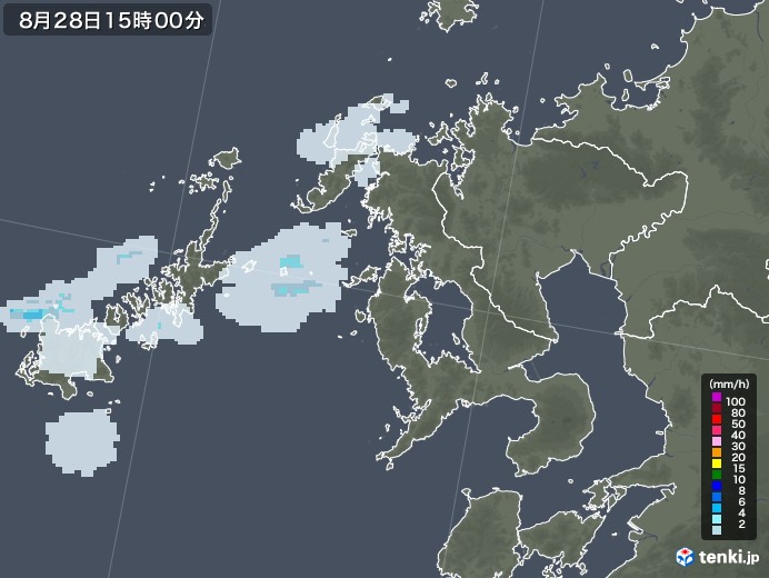 長崎県の雨雲レーダー(2021年08月28日)