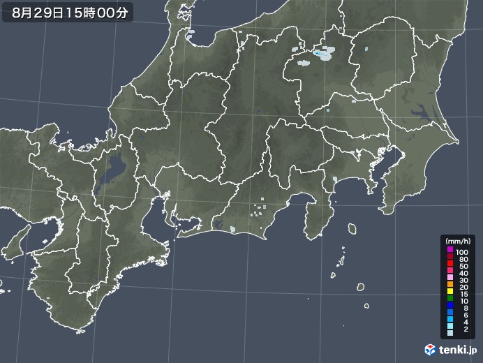 東海地方の雨雲レーダー(2021年08月29日)