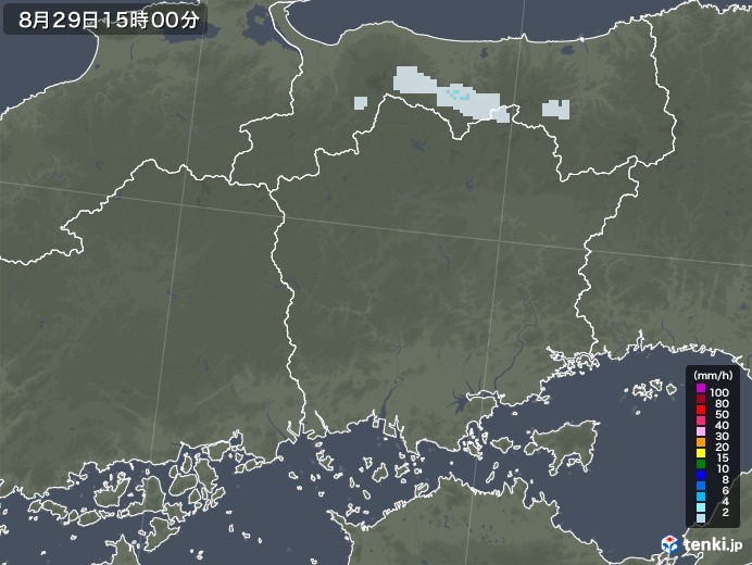 岡山県の雨雲レーダー(2021年08月29日)