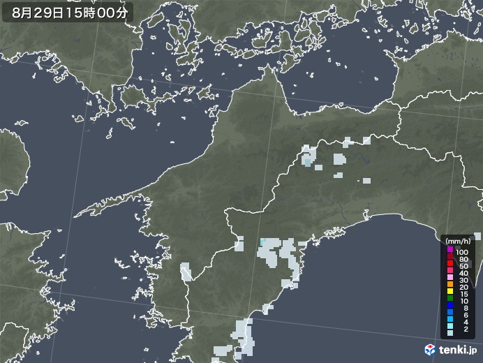 愛媛県の雨雲レーダー(2021年08月29日)