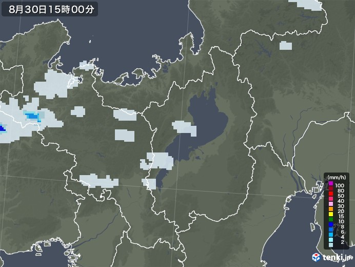 滋賀県の雨雲レーダー(2021年08月30日)