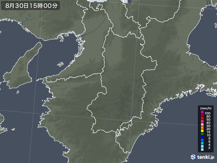 奈良県の雨雲レーダー(2021年08月30日)