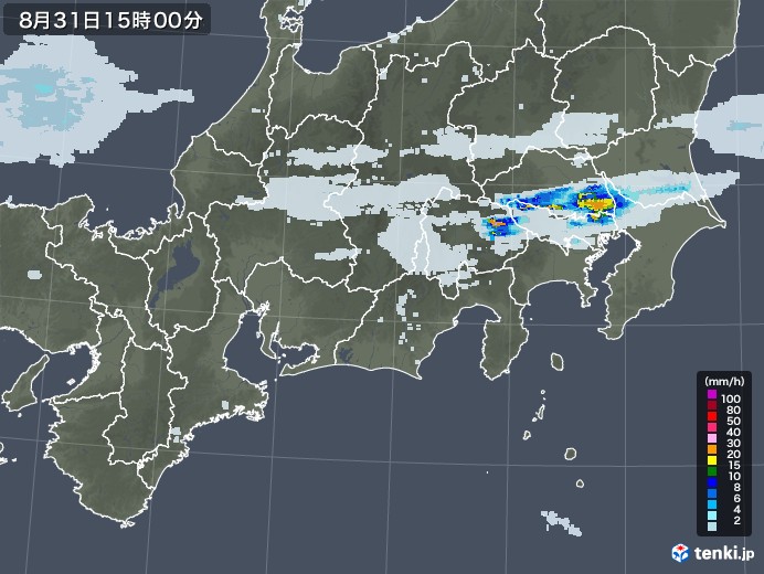東海地方の雨雲レーダー(2021年08月31日)