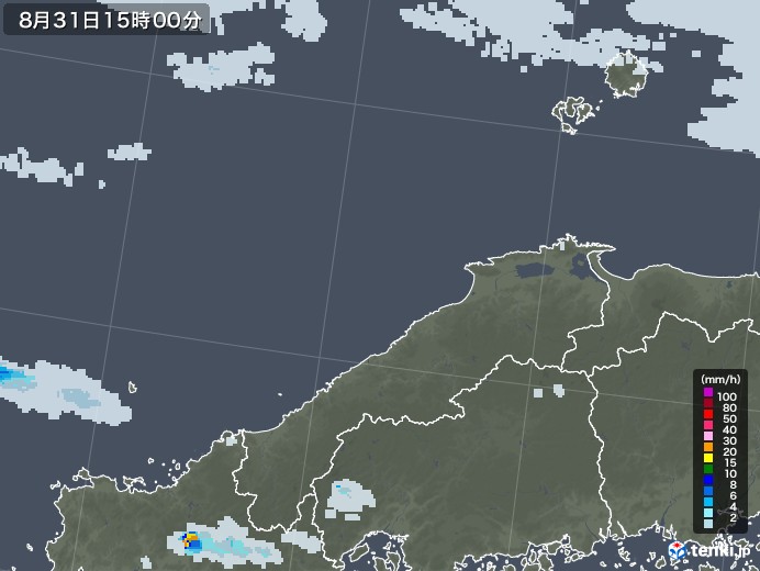 島根県の雨雲レーダー(2021年08月31日)