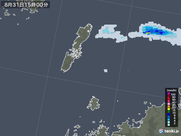 壱岐・対馬(長崎県)の雨雲レーダー(2021年08月31日)