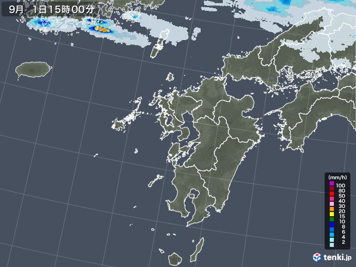 九州地方の雨雲レーダー(2021年09月01日)