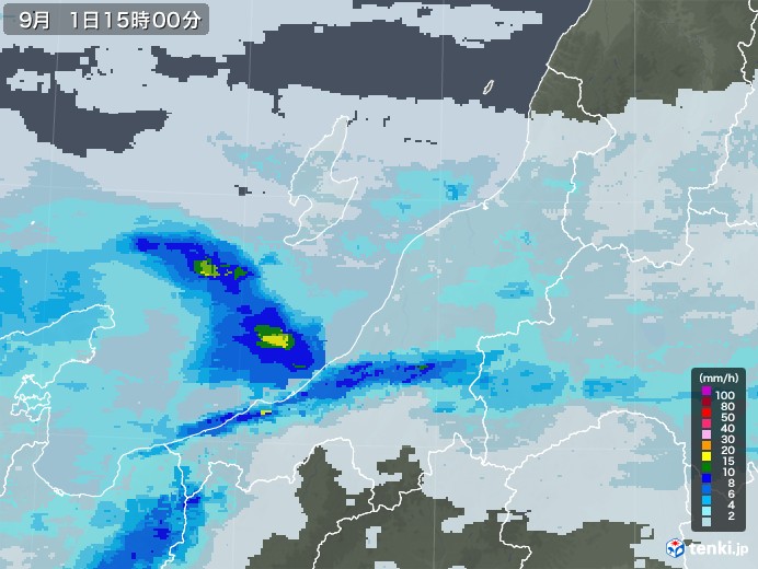 新潟県の雨雲レーダー(2021年09月01日)