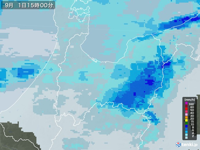 富山県の雨雲レーダー(2021年09月01日)