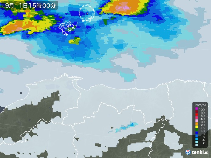 鳥取県の雨雲レーダー(2021年09月01日)