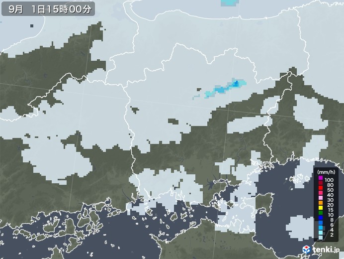 岡山県の雨雲レーダー(2021年09月01日)