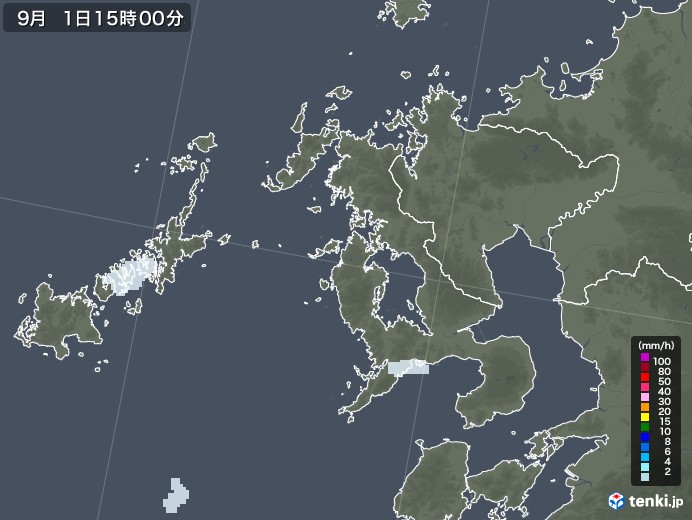 長崎県の雨雲レーダー(2021年09月01日)
