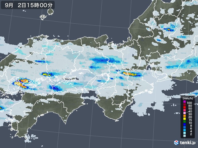 近畿地方の雨雲レーダー(2021年09月02日)