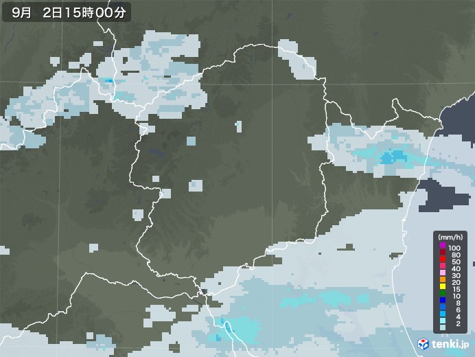 栃木県の雨雲レーダー(2021年09月02日)
