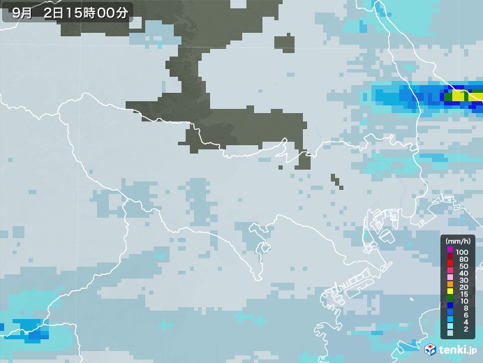 東京都の雨雲レーダー(2021年09月02日)
