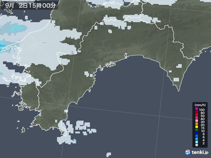 高知県の雨雲レーダー(2021年09月02日)