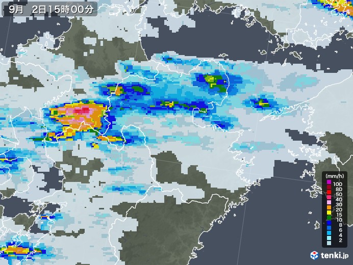 大分県の雨雲レーダー(2021年09月02日)