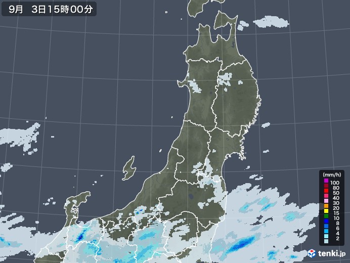 東北地方の雨雲レーダー(2021年09月03日)