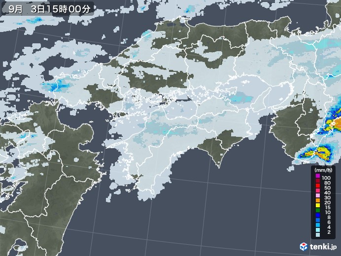 四国地方の雨雲レーダー(2021年09月03日)
