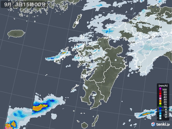 九州地方の雨雲レーダー(2021年09月03日)