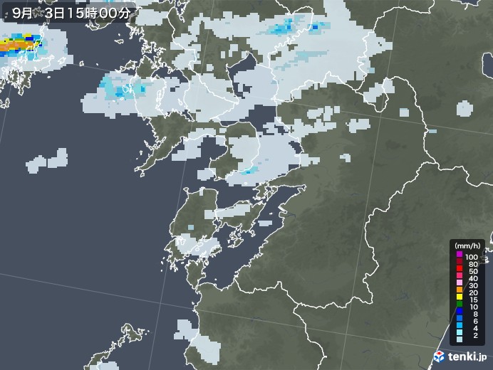 熊本県の雨雲レーダー(2021年09月03日)