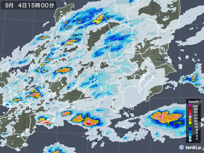 関東・甲信地方の雨雲レーダー(2021年09月04日)