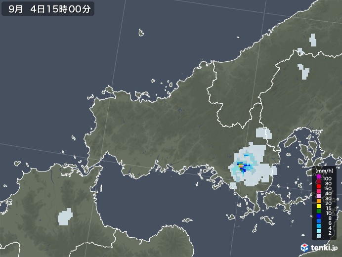 山口県の雨雲レーダー(2021年09月04日)