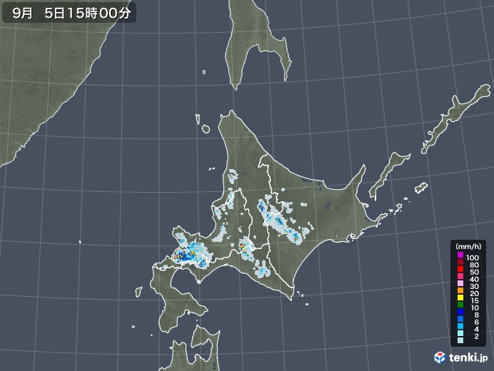 北海道地方の雨雲レーダー(2021年09月05日)