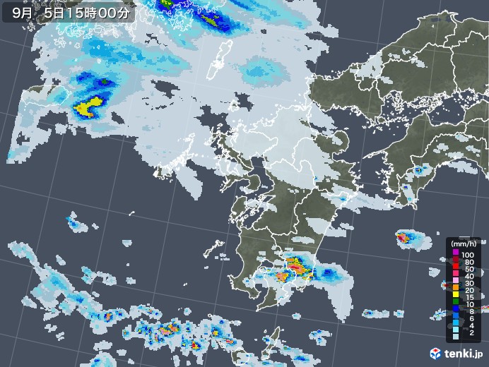 九州地方の雨雲レーダー(2021年09月05日)