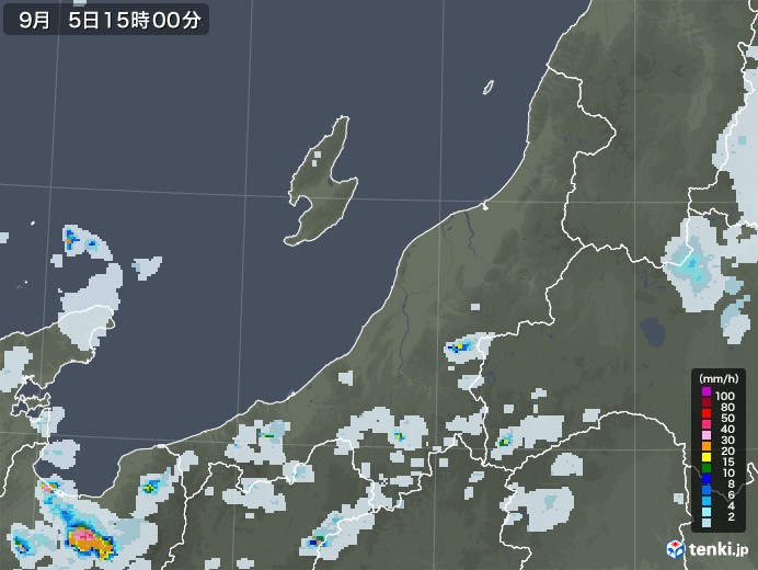 新潟県の雨雲レーダー(2021年09月05日)