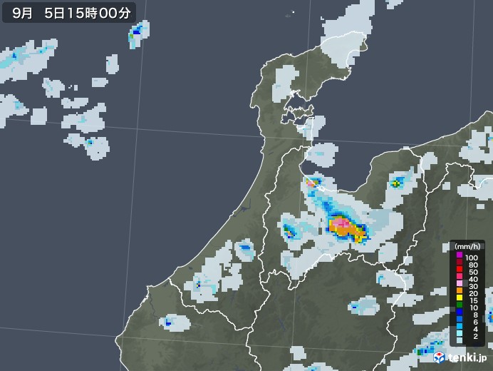 石川県の雨雲レーダー(2021年09月05日)