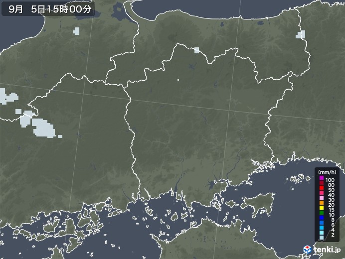 岡山県の雨雲レーダー(2021年09月05日)