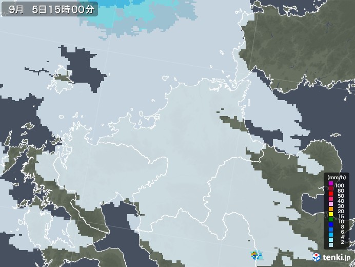 福岡県の雨雲レーダー(2021年09月05日)