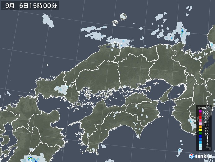 中国地方の雨雲レーダー(2021年09月06日)