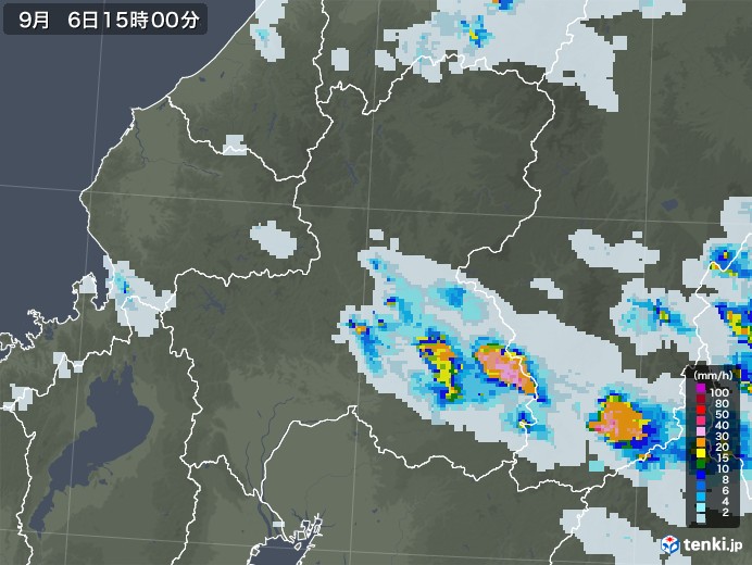 岐阜県の雨雲レーダー(2021年09月06日)