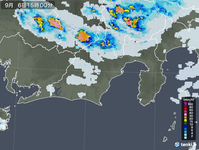 静岡県の雨雲レーダー(2021年09月06日)