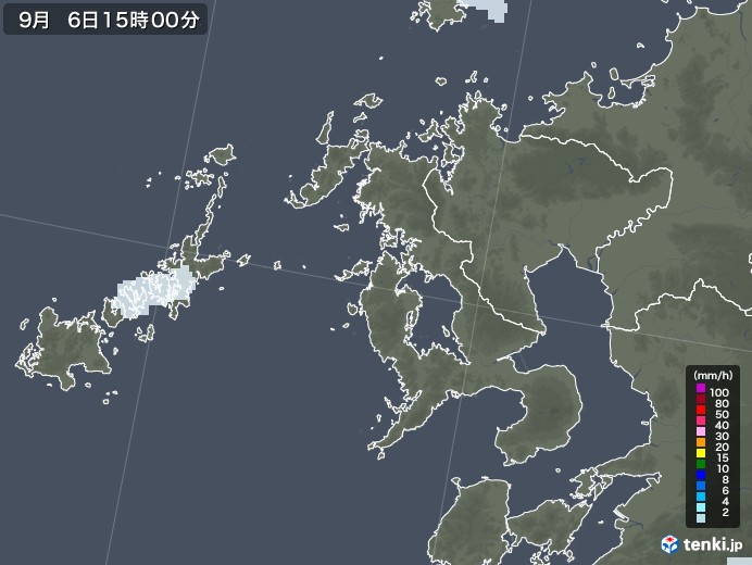 長崎県の雨雲レーダー(2021年09月06日)