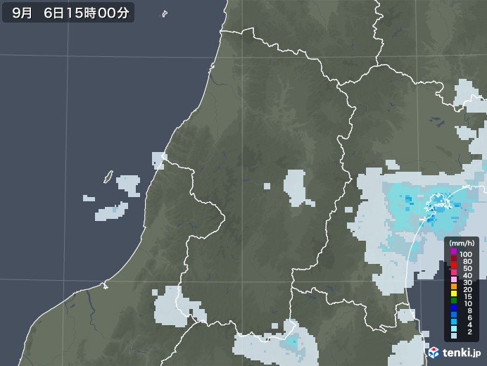 山形県の雨雲レーダー(2021年09月06日)