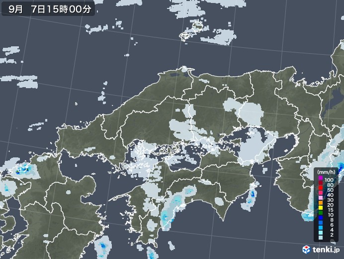 中国地方の雨雲レーダー(2021年09月07日)