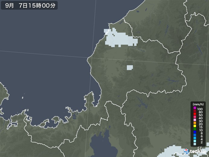 福井県の雨雲レーダー(2021年09月07日)