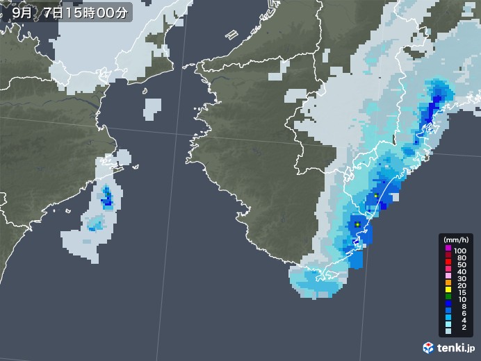 和歌山県の雨雲レーダー(2021年09月07日)