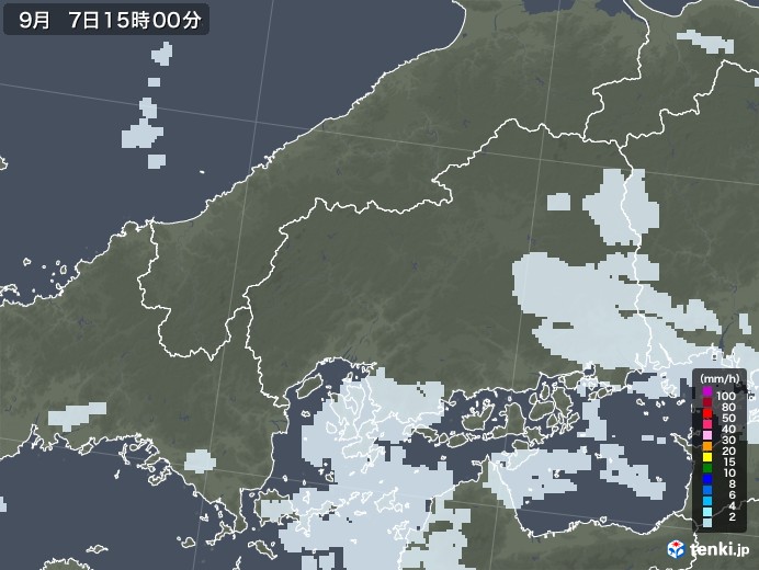 広島県の雨雲レーダー(2021年09月07日)