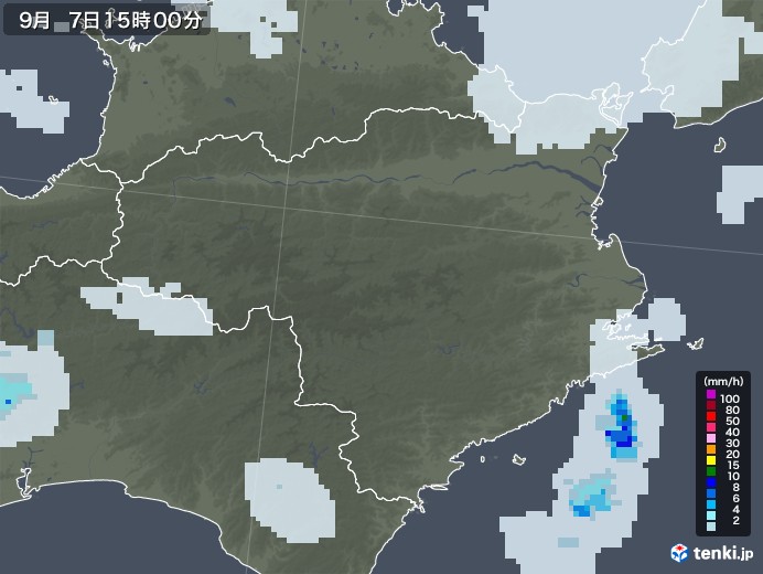 徳島県の雨雲レーダー(2021年09月07日)