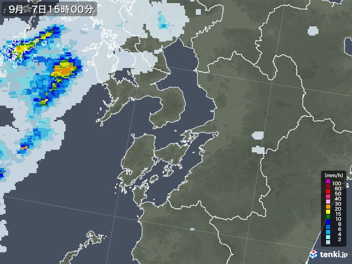 熊本県の雨雲レーダー(2021年09月07日)