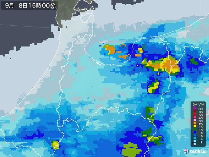 富山県の雨雲レーダー(2021年09月08日)