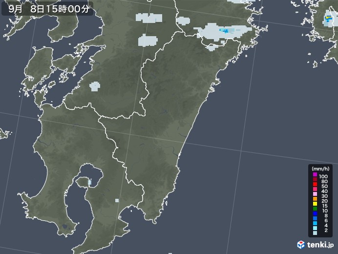 宮崎県の雨雲レーダー(2021年09月08日)