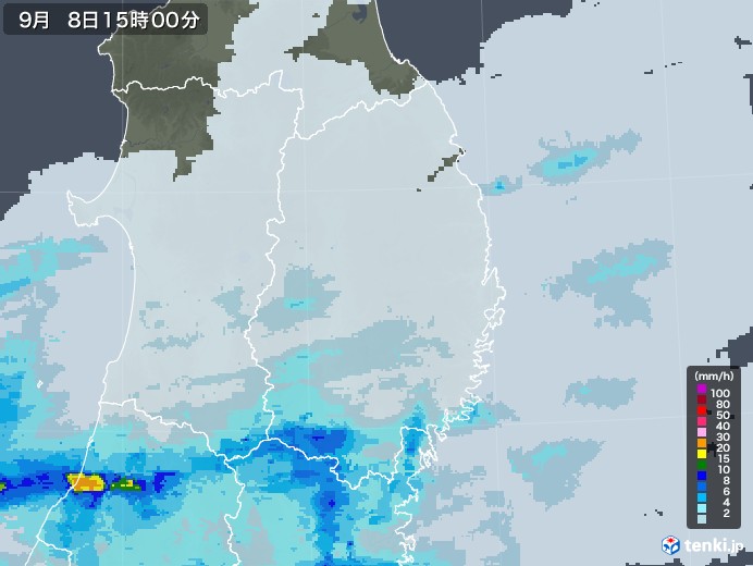 岩手県の雨雲レーダー(2021年09月08日)